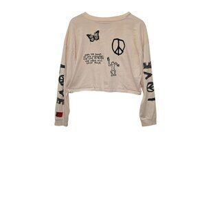 CHNGE Cream Long Sleeve Embroidered Grafic Crop Shirt Size Large